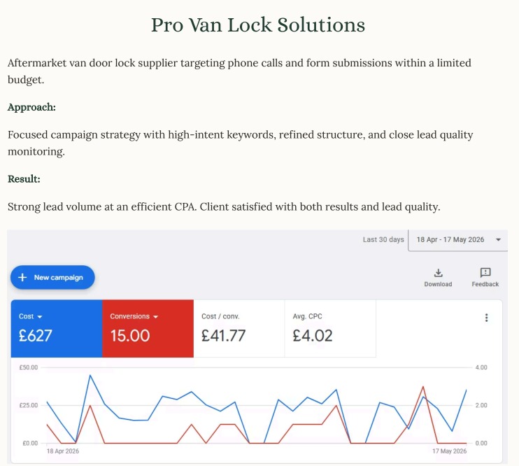ProVan Lock Solutions google ads growth